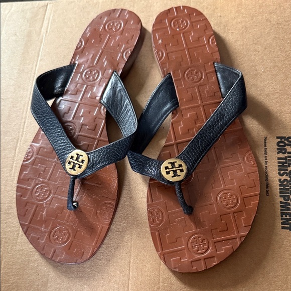 Tory Burch Shoes - Tory Burch Women’s Black and Brown Flip-Flops 9M
